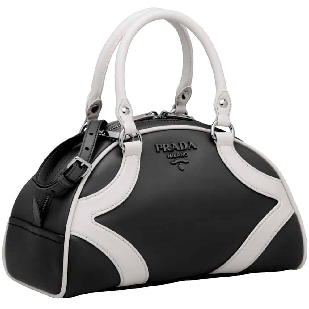 Prada Bowling Bag in Black & White Smooth Leather Resort 2020 - Crossb –  Essex Fashion House