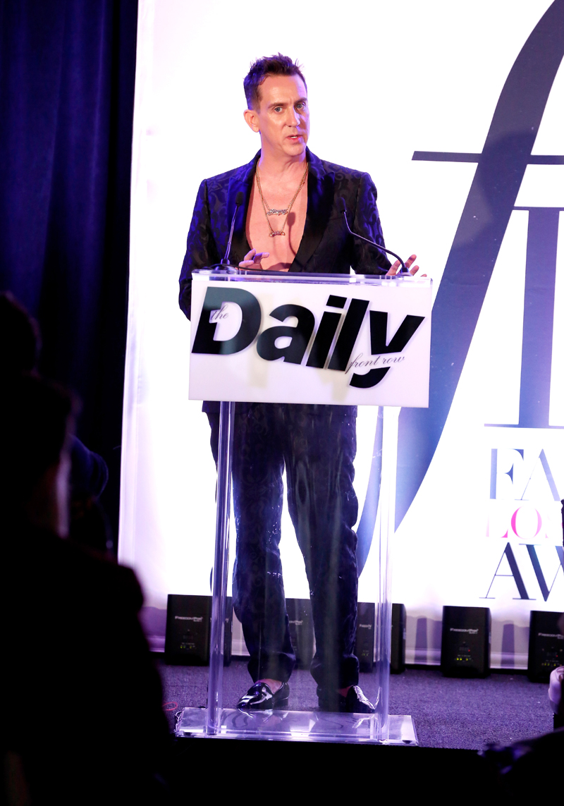 WEST HOLLYWOOD, CA - MARCH 20: EXCLUSIVE COVERAGE Designer Jeremy Scott speaks onstage during The Daily Front Row "Fashion Los Angeles Awards" 2016 at Sunset Tower Hotel on March 20, 2016 in West Hollywood, California. (Photo by Rich Polk/Getty Images for The Daily Front Row)