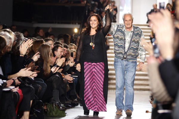 MILAN, ITALY - FEBRUARY 27: L-R Angela Missoni and Ottavio Missoni aknowledge the applause of the public after the Missoni fashion show as part of Milan Fashion Week Womenswear Autumn/Winter 2011 on February 27, 2011 in Milan, Italy. (Photo by Vittorio Zunino Celotto/Getty Images)