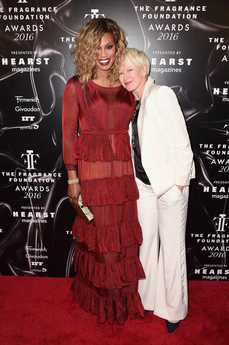 NEW YORK, NY - JUNE 07: Laverne Cox (L) and Joanna Coles attend the 2016 Fragrance Foundation Awards presented by Hearst Magazines on June 7, 2016 in New York City. (Photo by Nicholas Hunt/Getty Images Fragrance Foundation)