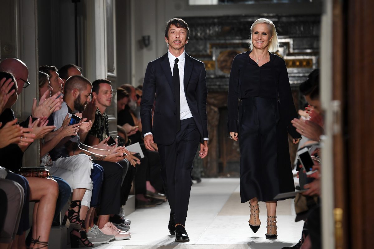 PARIS, FRANCE - JUNE 22: Designers Pierpaolo Piccioli and Maria Grazia Chiuri walk the runway during the Valentino Menswear Spring/Summer 2017 show as part of Paris Fashion Week on June 22, 2016 in Paris, France. (Photo by Pascal Le Segretain/Getty Images)