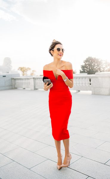 red-off-the-shoulder-dress