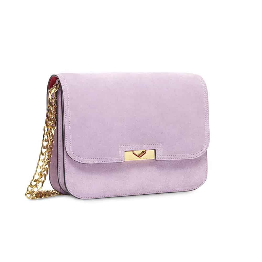 lilac suede clutch bag