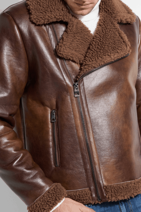 guess brown leather jacket mens