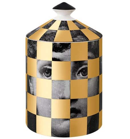 Gold checkered jar with female face