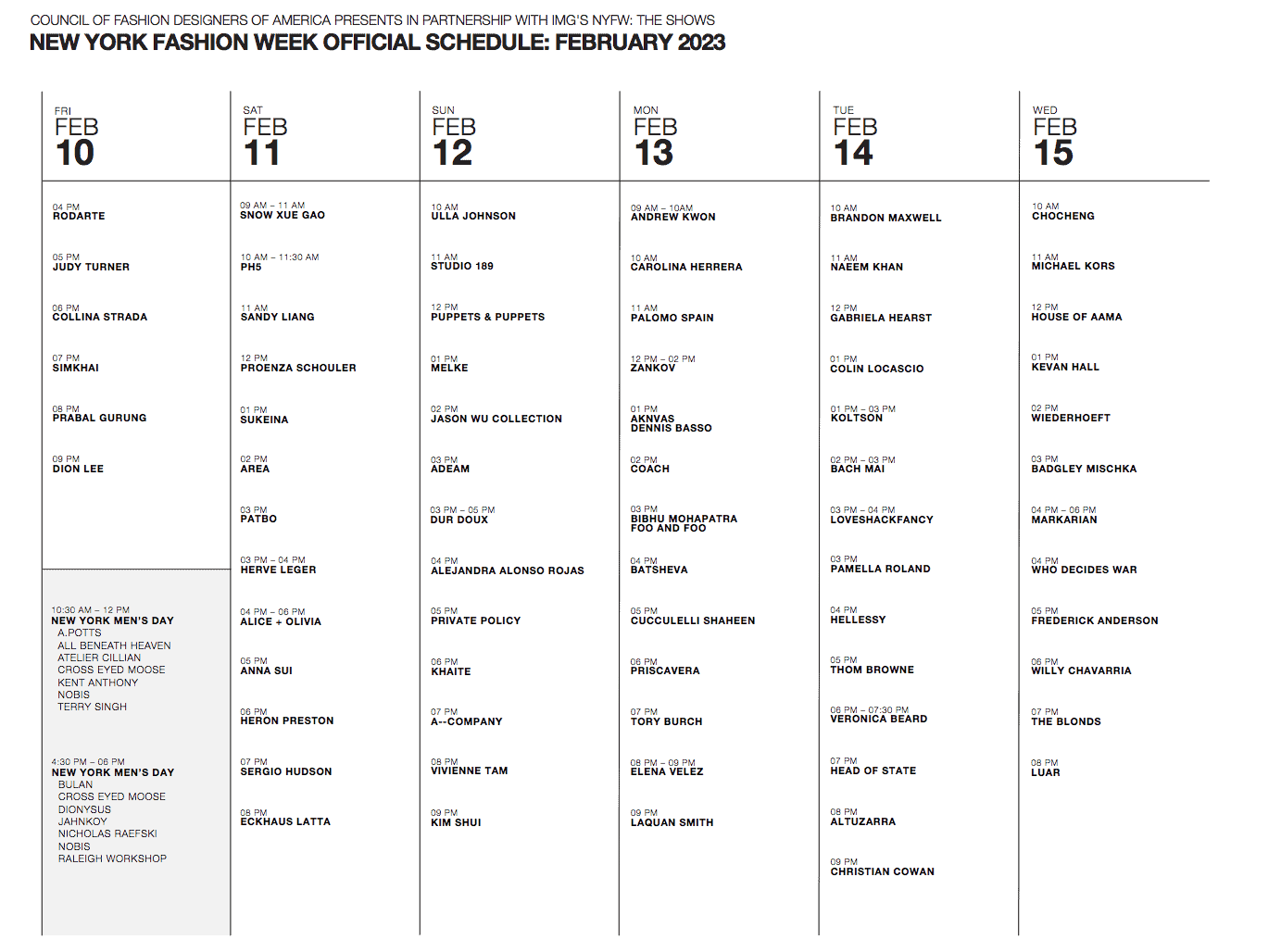 Schedule of Events — Digital Fashion Week New York