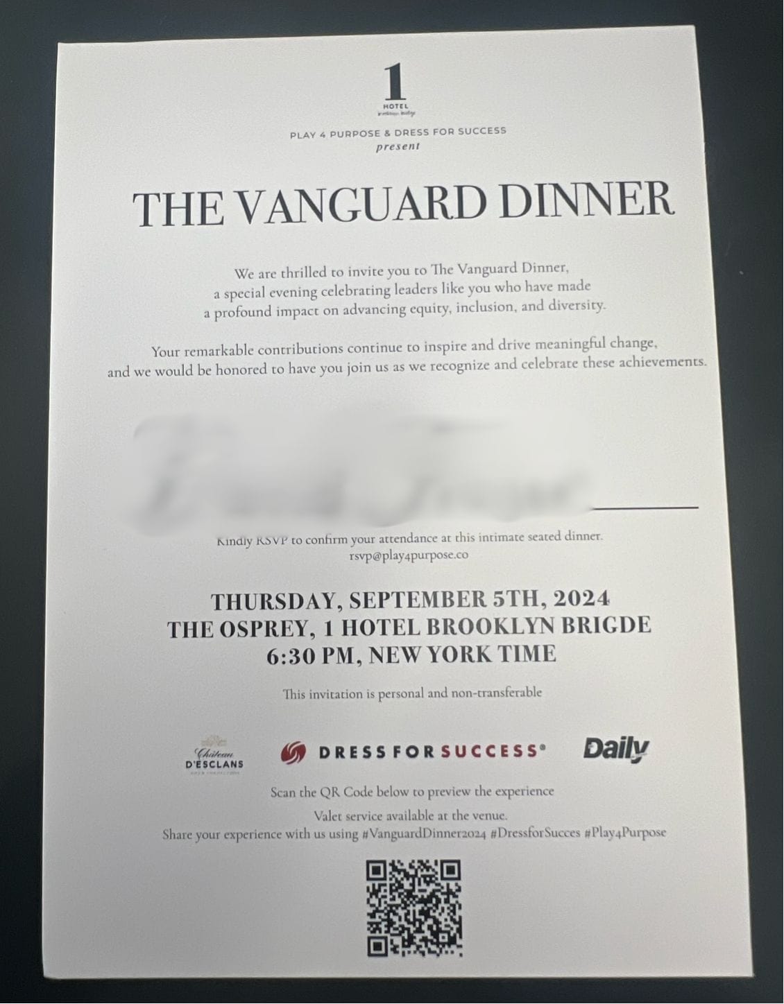 The Daily Front Row, events, controversy, Osprey, Vanguard Dinner, Dress For Success, Play & Purpose