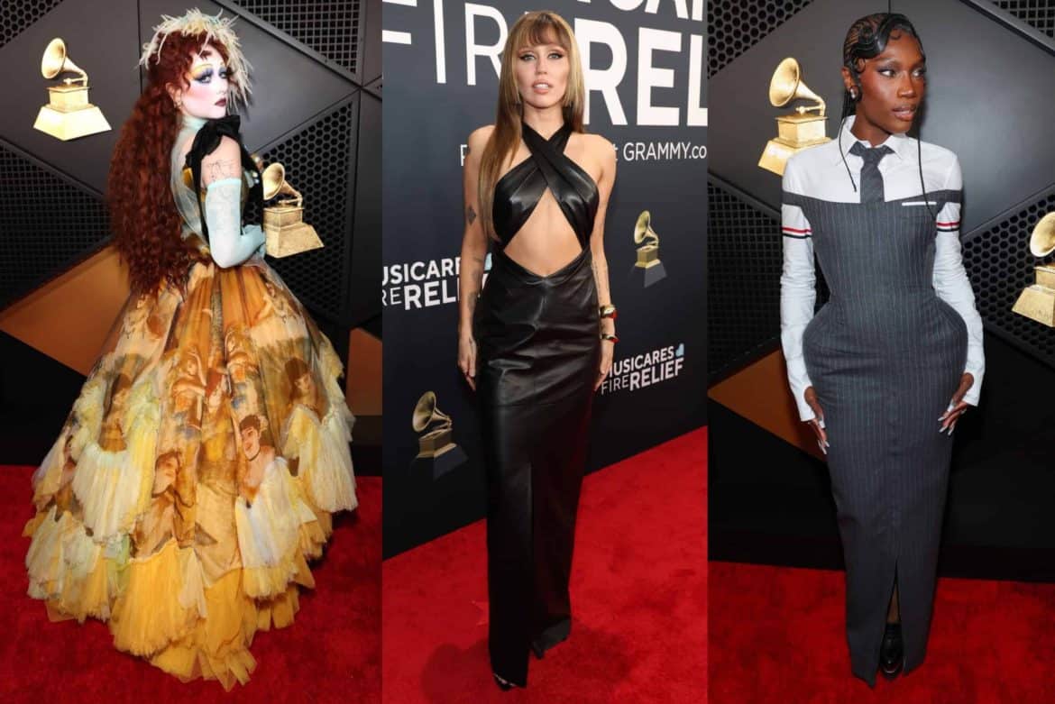 Grammy Awards, celebrity red carpet, red carpet, fashion, Grammys, Thom Browne, Dior, Chanel, Etro, Saint Laurent, Miley Cyrus, Doechii, Gracie Abrams, Shakira, Chappell Roan